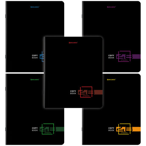 Тетрадь А5 48л. BRAUBERG скоба, клетка, глянцевый лак, Dark (микс в спайке)