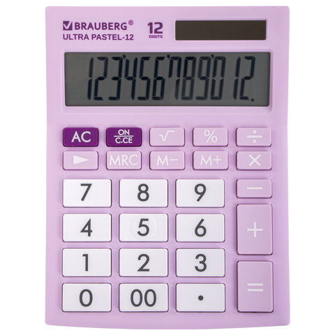 Калькулятор BRAUBERG ULTRA PASTEL-12РR 12-разрядный 192*143мм СИРЕНЕВЫЙ