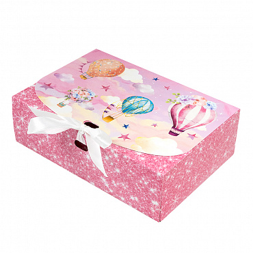 Коробка для десерта с лентой 165*115*50мм розовая с рисунком