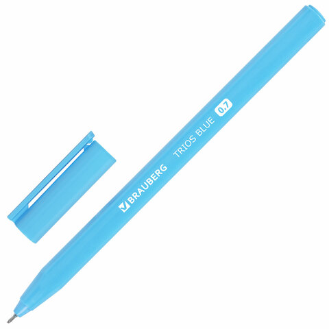 Ручка шариковая BRAUBERG TRIOS BLUE СИНЯЯ трехгранная, корпус голубой, игольчатая 0,7мм 0,5мм