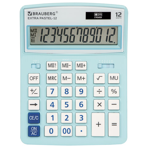 Калькулятор BRAUBERG EXTRA PASTEL-12-LB 12 разрядный 206x155 ГОЛУБОЙ