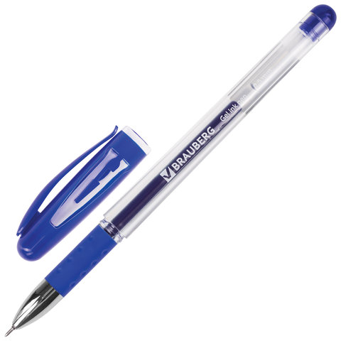 Ручка гелевая синяя с грипом Brauberg Geller игольчатый узел 0,5мм