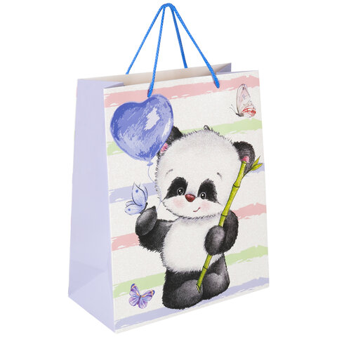 Пакет подарочный 26,5x12,7x33см ЗОЛОТАЯ СКАЗКА "Lovely Panda", глиттер, белый с голубым