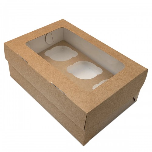 Коробка 6шт 250*170*100мм картонная для капкейков с окном КРАФТ