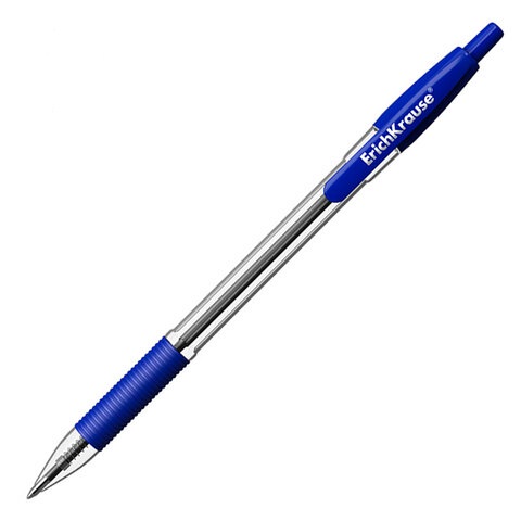 Ручка шариковая 1мм 0,5мм синяя, с грипом, корпус прозрачный R-301 ERICH KRAUSE Classic
