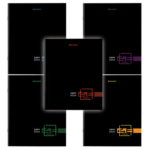 Тетрадь А5 48л. BRAUBERG скоба, линия, обложка картон, Dark (микс в спайке)