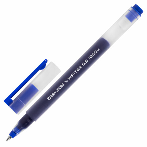 Ручка гелевая BRAUBERG "X-WRITER 1800", УВЕЛИЧЕННАЯ ДЛИНА ПИСЬМА 1800м, СИНЯЯ, стандартный узел 0,35