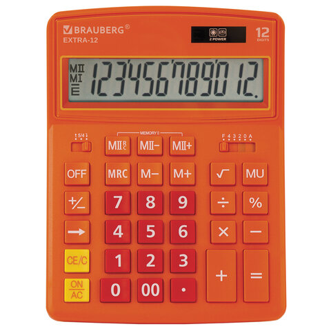 Калькулятор BRAUBERG EXTRA-12RG 12-разрядный 206*155мм двойное питание оранжевый