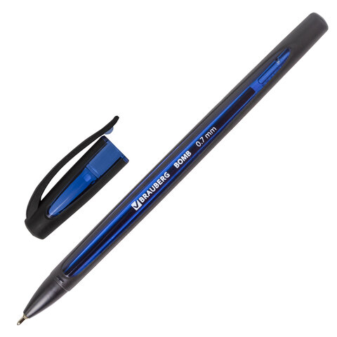 Ручка шариковая масляная BRAUBERG "BOMB GT", СИНЯЯ, прорезиненный сине-черный корпус, 0,7мм,