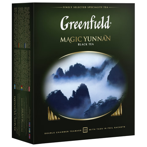 Чай GREENFIELD (Гринфилд) "Magic Yunnan" ("Волшебный Юньнань"), черный, 100 пакетиков в саше по 2гр