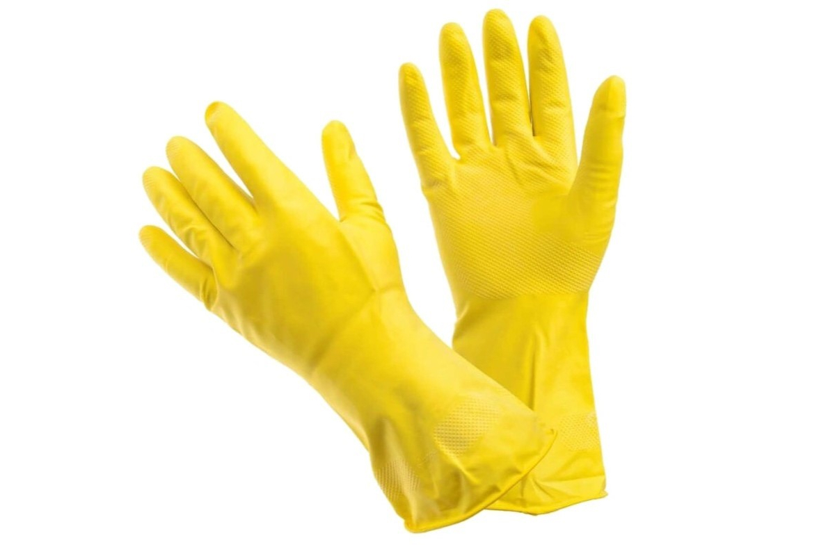 Перчатки резиновые с хлопковым напылением желтые размер L Mitra Professional