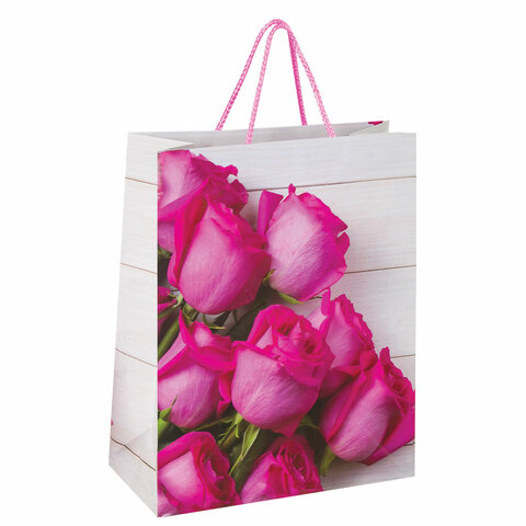 Пакет подарочный 26*12,7*32,4см ЗОЛОТАЯ СКАЗКА Розовые розы ламинированный